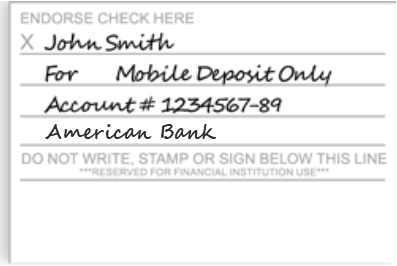 Example Endorsement for back of a check