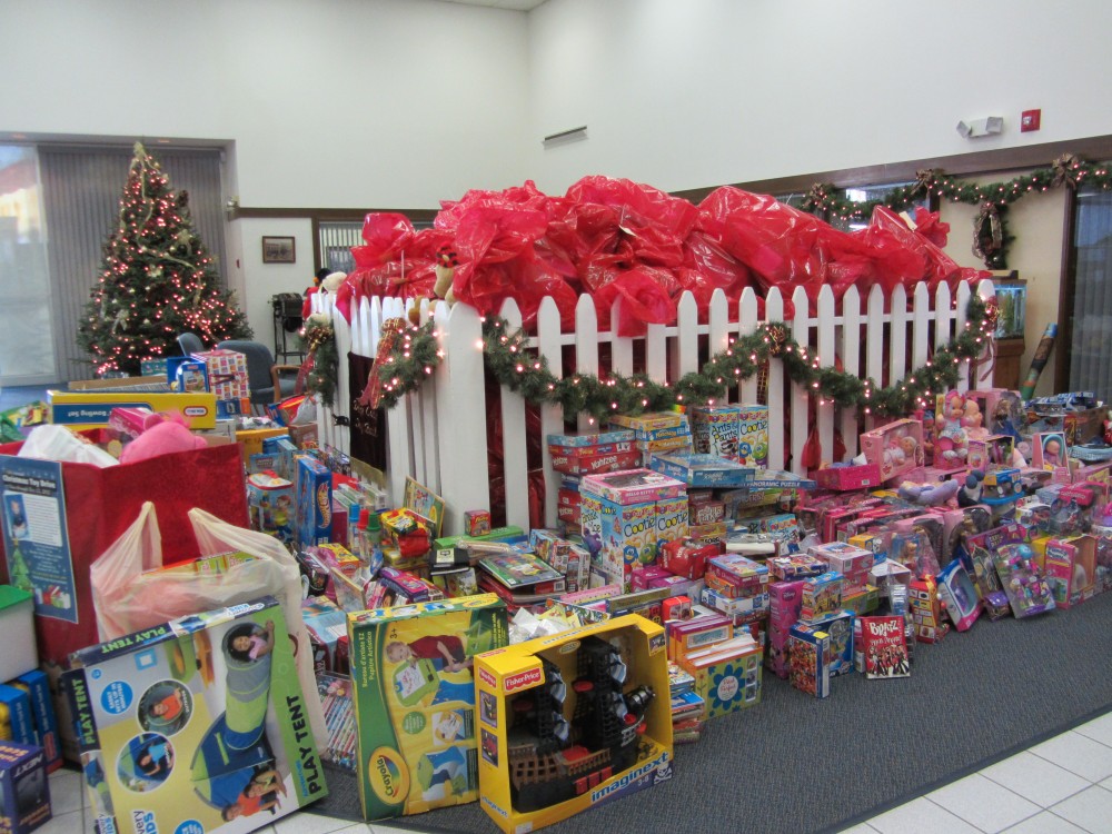 Toy Bank donations prepared to be given out to families. 